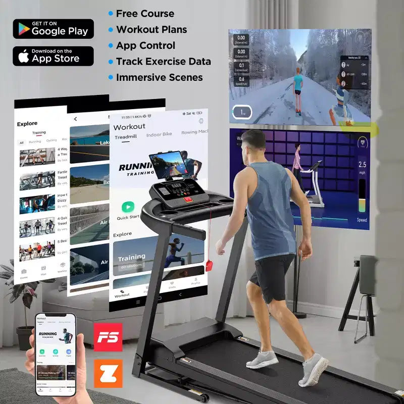 Tapis de course pliable 3.75 CV avec capacité de 136 kg, 71 programmes, pour la maison avec inclinaison, contrôle intelligent via application, Bluetooth et haut-parleurs stéréo HiFi