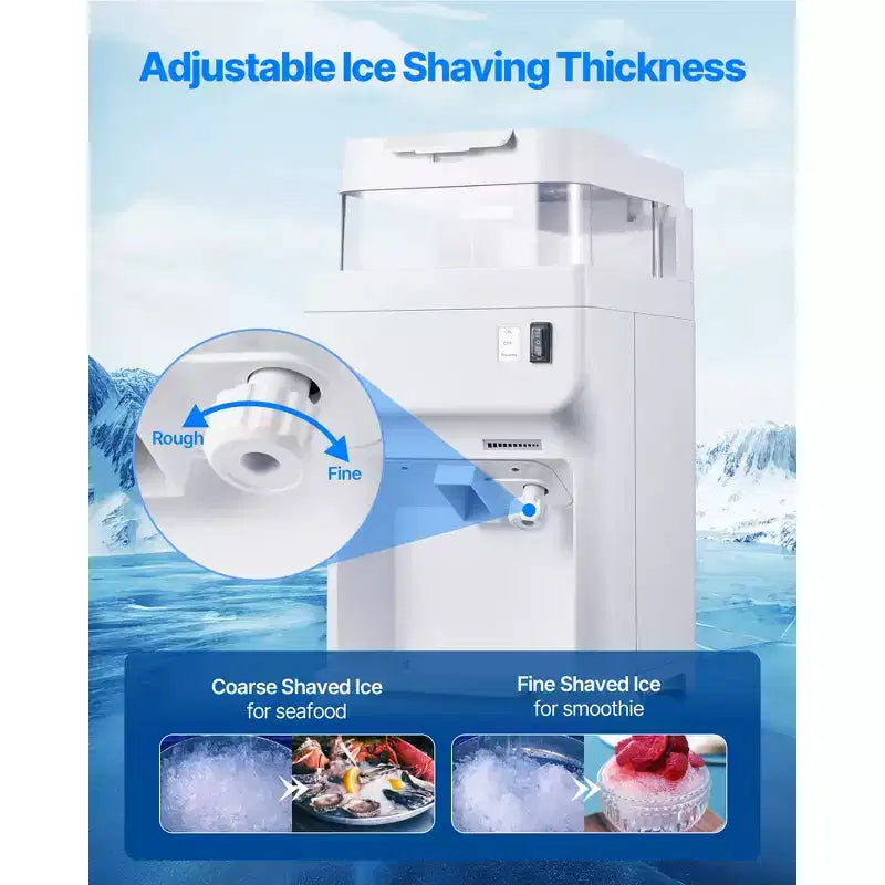 VEVOR Broyeur de Glace Commercial, Machine à Granité Électrique 100 kg/h avec Bac à Glaçons 8 L, Machine à Glace Pilée de Table 350W 1500 tr/min, Blanc