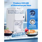VEVOR Broyeur de Glace Commercial, Machine à Granité Électrique 100 kg/h avec Bac à Glaçons 8 L, Machine à Glace Pilée de Table 350W 1500 tr/min, Blanc