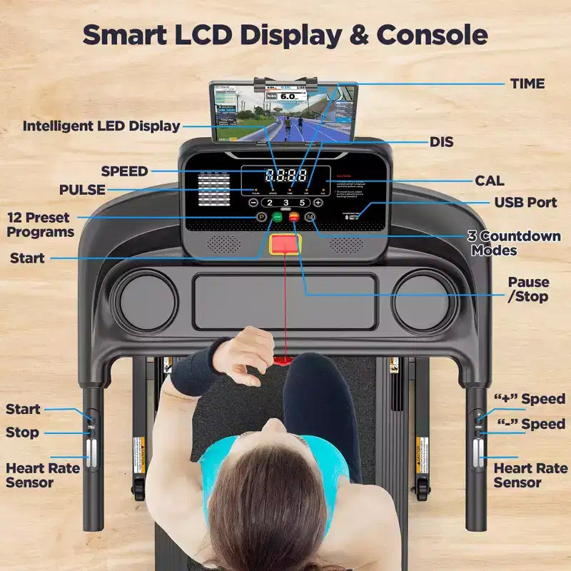 Treadmill on Sale,Treadmills Clearance,0.6-7.5MPH, 64+3+3+1 Programs, Quiet Brushless Motor, Bluetooth App  Compact Running Machine for Home