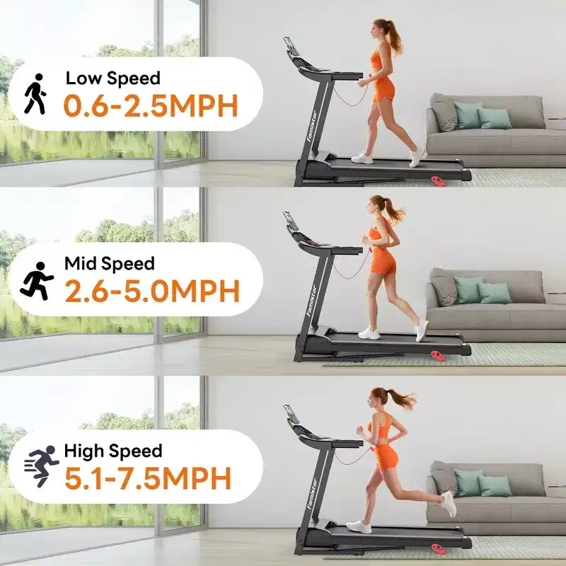 Tapis de course pliable capacité 158 kg pour la maison, tapis de course inclinable pour l'exercice, inclinaison manuelle à 6 %, 12 km/h, bande de roulement large de 40 cm, 71 programmes, soutien des genoux