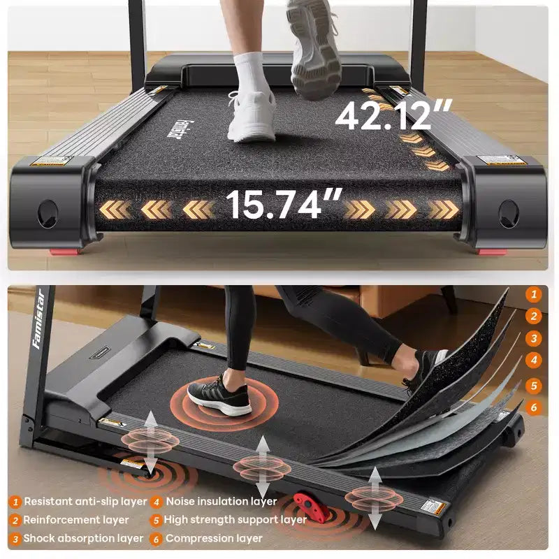 Tapis de course pliable capacité 158 kg pour la maison, tapis de course inclinable pour l'exercice, inclinaison manuelle à 6 %, 12 km/h, bande de roulement large de 40 cm, 71 programmes, soutien des genoux