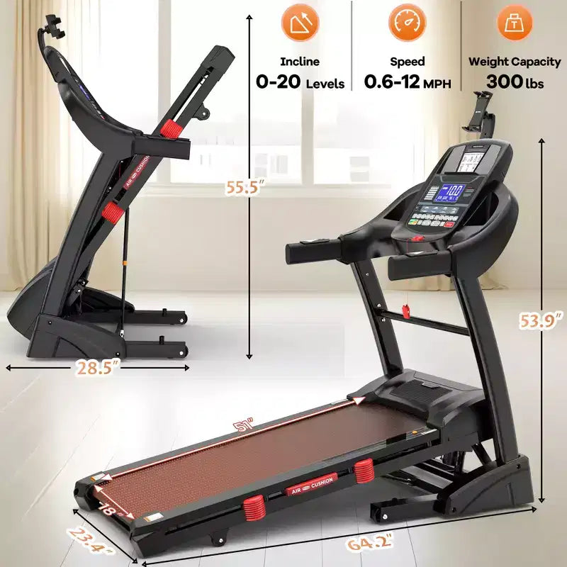 Dual Motor 5HP Folding Electric Treadmill on Sale,Durable Running Machine with 20% Auto Incline,400LBS Capacity,Compact Walking Pad Treadmill
