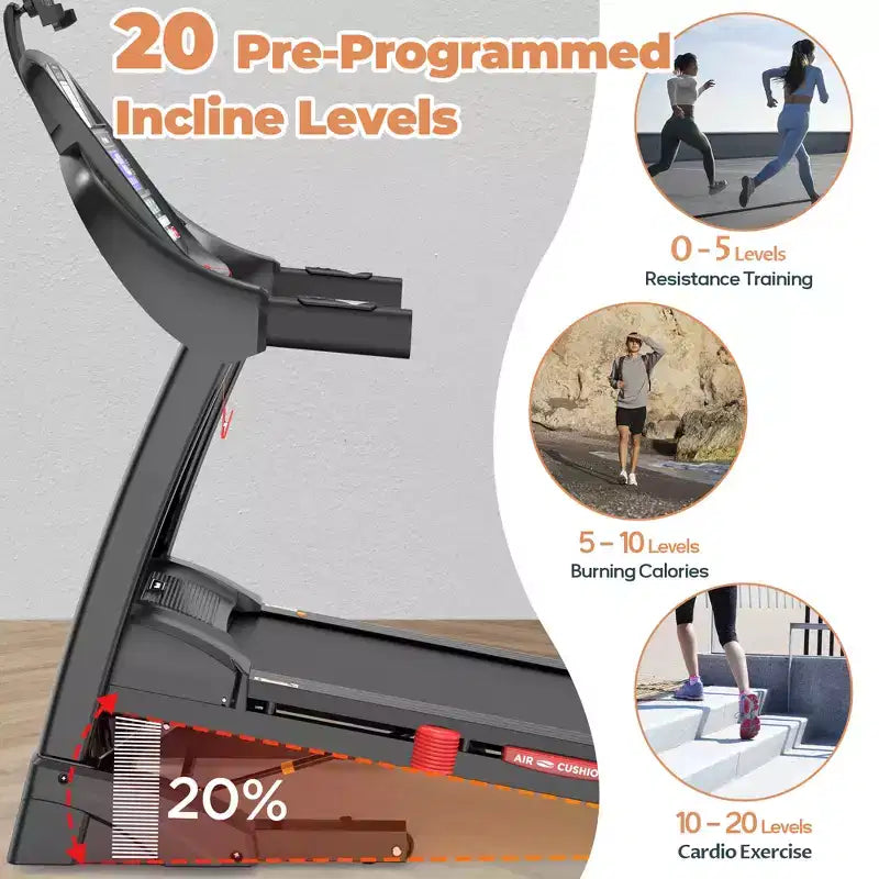Dual Motor 5HP Folding Electric Treadmill on Sale,Durable Running Machine with 20% Auto Incline,400LBS Capacity,Compact Walking Pad Treadmill