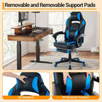 Chaise de jeu ergonomique, chaise d'ordinateur en PU à dossier haut, repose-pieds rétractable, réglable en hauteur, support lombaire et appui-tête réglables, chaise de bureau pivotante