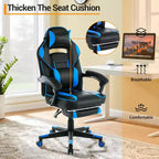 Chaise de jeu ergonomique, chaise d'ordinateur en PU à dossier haut, repose-pieds rétractable, réglable en hauteur, support lombaire et appui-tête réglables, chaise de bureau pivotante