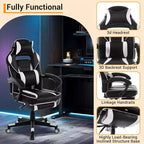 Chaise de jeu ergonomique, chaise d'ordinateur en PU à dossier haut, repose-pieds rétractable, réglable en hauteur, support lombaire et appui-tête réglables, chaise de bureau pivotante