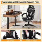 Chaise de jeu ergonomique, chaise d'ordinateur en PU à dossier haut, repose-pieds rétractable, réglable en hauteur, support lombaire et appui-tête réglables, chaise de bureau pivotante