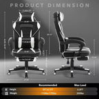 Chaise de jeu ergonomique, chaise d'ordinateur en PU à dossier haut, repose-pieds rétractable, réglable en hauteur, support lombaire et appui-tête réglables, chaise de bureau pivotante