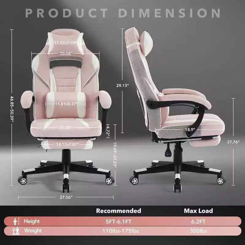 Chaise de jeu ergonomique, chaise d'ordinateur en PU à dossier haut, repose-pieds rétractable, réglable en hauteur, support lombaire et appui-tête réglables, chaise de bureau pivotante
