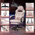Chaise de jeu ergonomique, chaise d'ordinateur en PU à dossier haut, repose-pieds rétractable, réglable en hauteur, support lombaire et appui-tête réglables, chaise de bureau pivotante