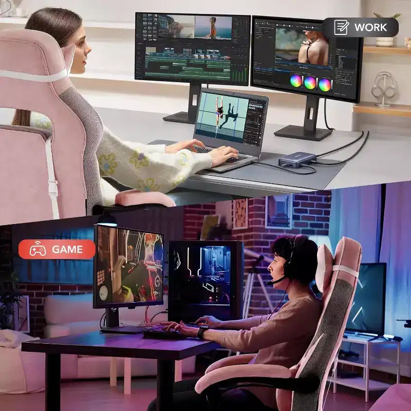 Chaise de jeu ergonomique, chaise d'ordinateur en PU à dossier haut, repose-pieds rétractable, réglable en hauteur, support lombaire et appui-tête réglables, chaise de bureau pivotante