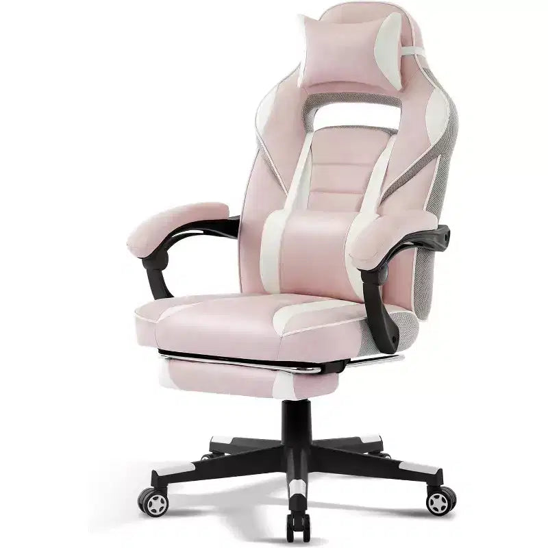 Chaise de jeu ergonomique, chaise d'ordinateur en PU à dossier haut, repose-pieds rétractable, réglable en hauteur, support lombaire et appui-tête réglables, chaise de bureau pivotante
