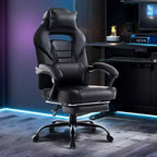 Ergonomic Gaming Chair, High-Back PU Computer Chair, Retractable Footrest, Height Adjustable, Adjustable Lumbar & Headrest, Swivel Office Chair