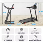 3HP Incline Treadmill w/ 300lb Capacity, Folding Treadmill for Home w/ Dual Speakers, 64+7 Programs, Virtual Run w/ APP, Walking Jogging Treadmill