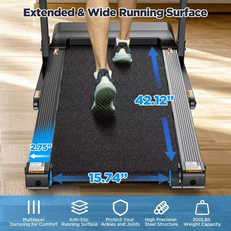3HP Incline Treadmill w/ 300lb Capacity, Folding Treadmill for Home w/ Dual Speakers, 64+7 Programs, Virtual Run w/ APP, Walking Jogging Treadmill