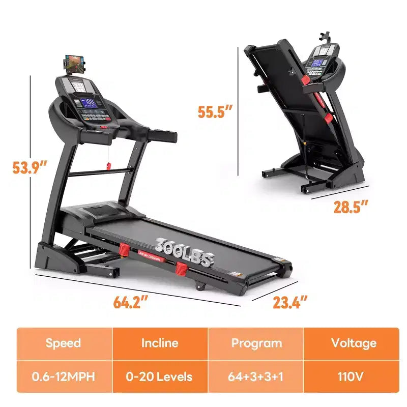 Famistar 5.1HP Folding Treadmill for Home with 20% Auto Incline, 300-400 LB Capacity, Portable Foldable Treadmill, FREE APP Control,12MPH Speed