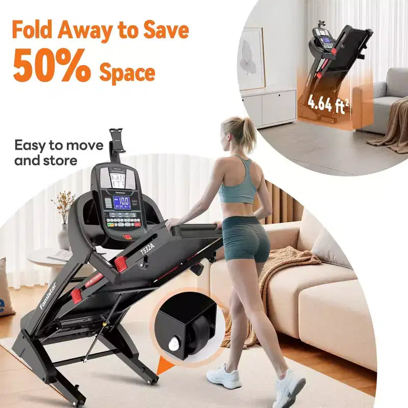 Famistar 5.1HP Folding Treadmill for Home with 20% Auto Incline, 300-400 LB Capacity, Portable Foldable Treadmill, FREE APP Control,12MPH Speed