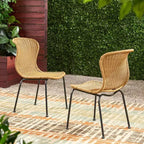 TUYOHW Chaises d'appoint de terrasse en rotin et osier style bohème, lot de 2, chaises de salle à manger d'extérieur avec pieds élégants et patins, mobilier de jardin, naturel/noir