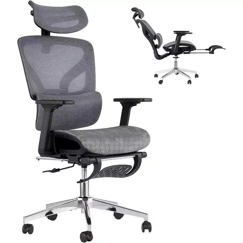 Fauteuil de bureau ergonomique Acekool en maille avec repose-pieds, accoudoirs 4D et soutien lombaire réglable pour la maison ou la salle de jeu