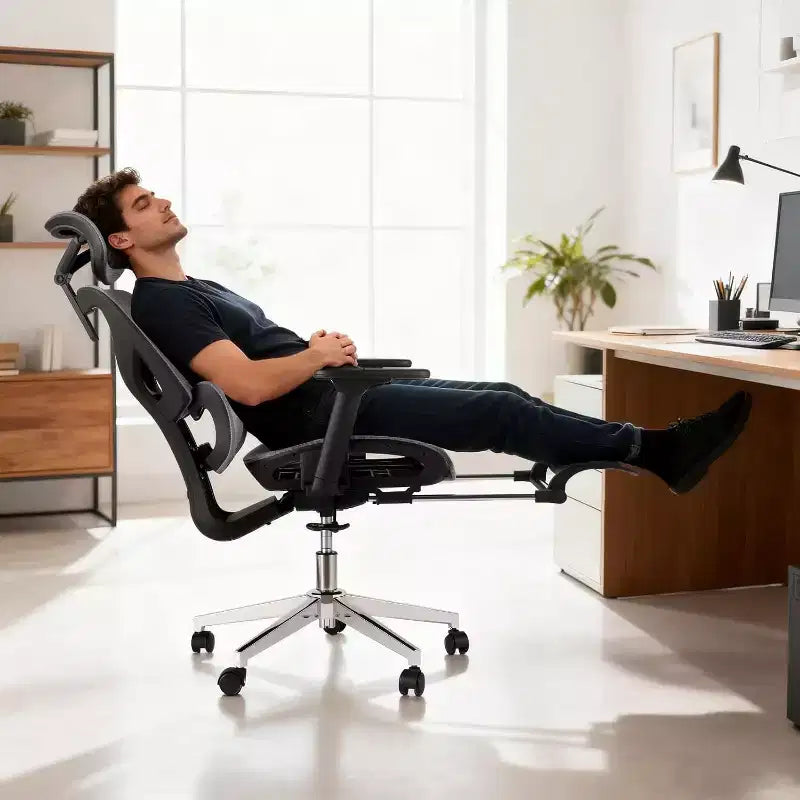 Fauteuil de bureau ergonomique Acekool en maille avec repose-pieds, accoudoirs 4D et soutien lombaire réglable pour la maison ou la salle de jeu
