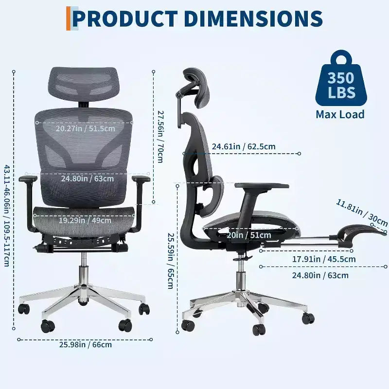 Fauteuil de bureau ergonomique Acekool en maille avec repose-pieds, accoudoirs 4D et soutien lombaire réglable pour la maison ou la salle de jeu