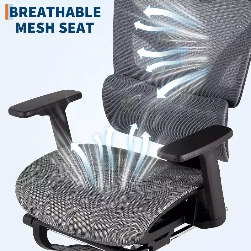 Fauteuil de bureau ergonomique Acekool en maille avec repose-pieds, accoudoirs 4D et soutien lombaire réglable pour la maison ou la salle de jeu