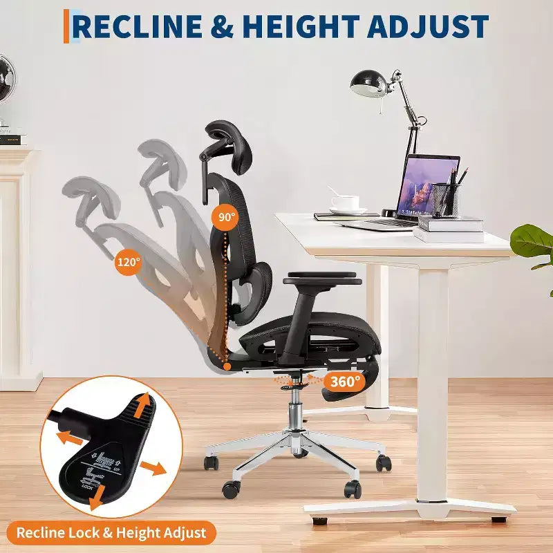 Fauteuil de bureau ergonomique Acekool en maille avec repose-pieds, accoudoirs 4D et soutien lombaire réglable pour la maison ou la salle de jeu