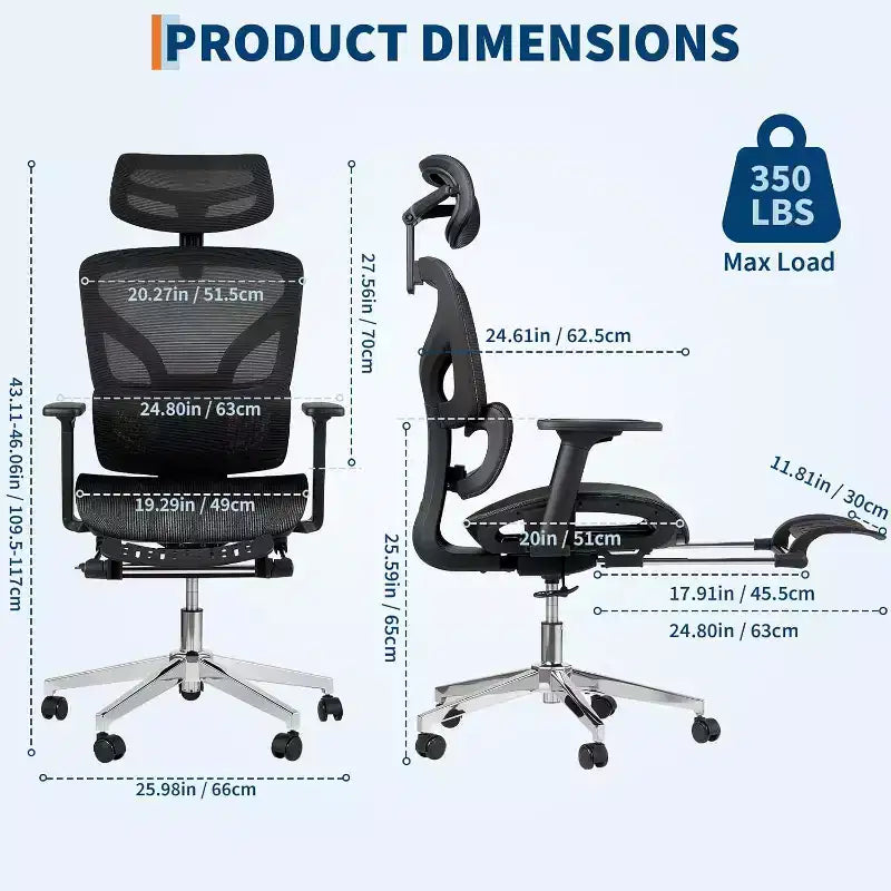 Fauteuil de bureau ergonomique Acekool en maille avec repose-pieds, accoudoirs 4D et soutien lombaire réglable pour la maison ou la salle de jeu