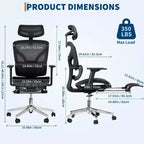 Fauteuil de bureau ergonomique Acekool en maille avec repose-pieds, accoudoirs 4D et soutien lombaire réglable pour la maison ou la salle de jeu