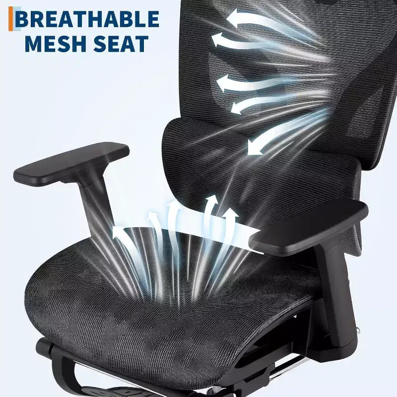 Fauteuil de bureau ergonomique Acekool en maille avec repose-pieds, accoudoirs 4D et soutien lombaire réglable pour la maison ou la salle de jeu