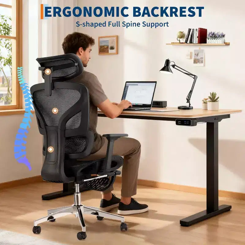 Fauteuil de bureau ergonomique Acekool en maille avec repose-pieds, accoudoirs 4D et soutien lombaire réglable pour la maison ou la salle de jeu