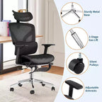 Fauteuil de bureau ergonomique Acekool en maille avec repose-pieds, accoudoirs 4D et soutien lombaire réglable pour la maison ou la salle de jeu