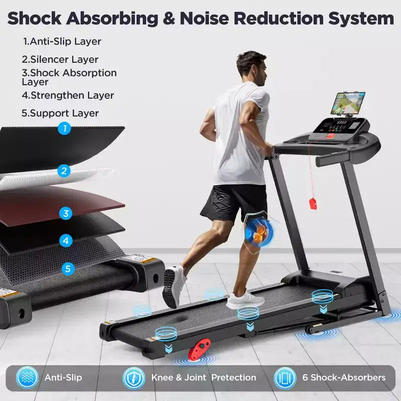 3.0HP Folding Treadmill, 3% Incline, Bluetooth App Sync, Step Counter, Wide Belt, Heart Rate Monitor
