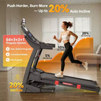 Tapis de course pliable capacité 180 kg, tapis de course à domicile avec inclinaison de 20 %, tapis de course portable avec contrôle via application, 64+3+3+1 programmes, design compact