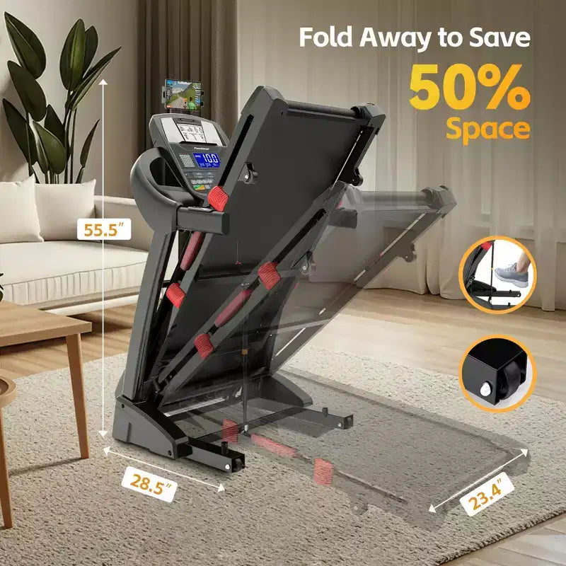 Tapis de course pliable capacité 180 kg, tapis de course à domicile avec inclinaison de 20 %, tapis de course portable avec contrôle via application, 64+3+3+1 programmes, design compact