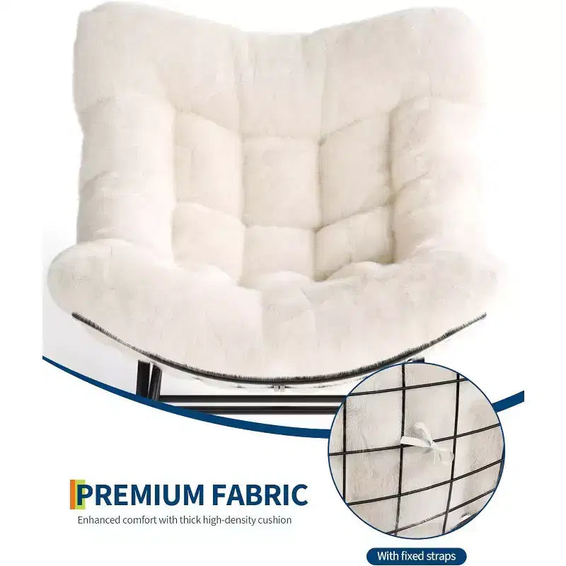 COZONY Oversized Papasan Rocking Chair with Ottoman, Egg Rocker with Plush Cushion, Beige