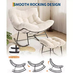 COZONY Oversized Papasan Rocking Chair with Ottoman, Egg Rocker with Plush Cushion, Beige