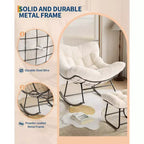 COZONY Oversized Papasan Rocking Chair with Ottoman, Egg Rocker with Plush Cushion, Beige