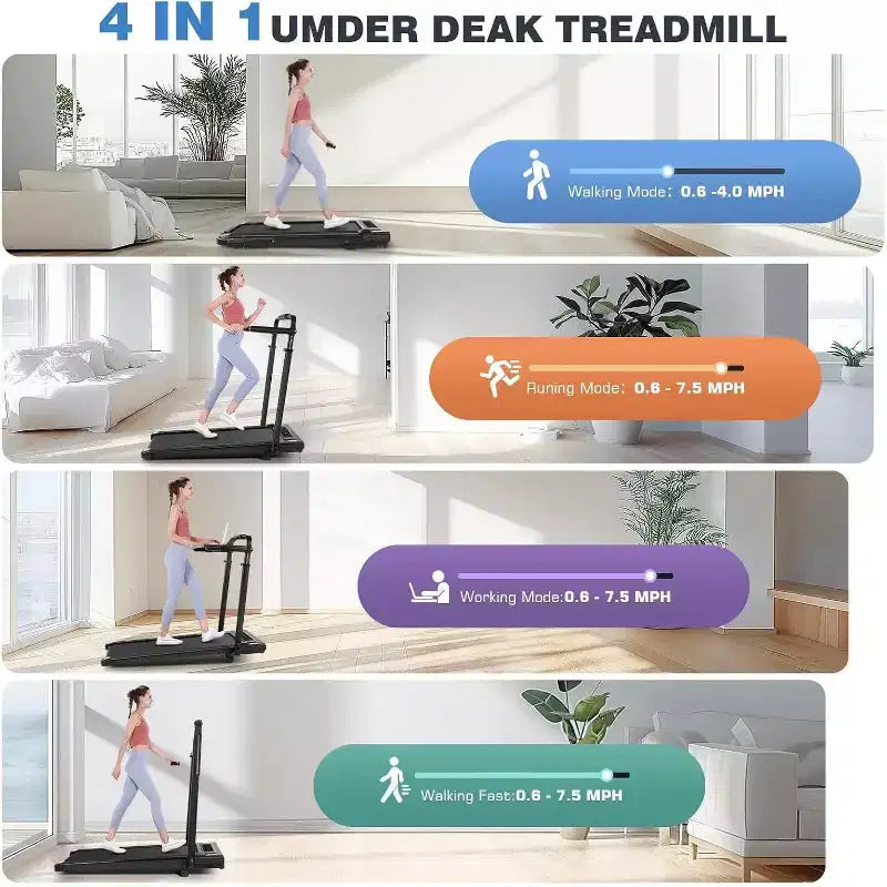 KRISRATE 4-in-1 3.5HP Foldable Treadmill with 15% Incline & Removable Desk & Handle Bar, Under Desk Folding Walking Pad Treadmills for Home/Office/Gym