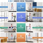 KRISRATE 4-in-1 3.5HP Foldable Treadmill with 15% Incline & Removable Desk & Handle Bar, Under Desk Folding Walking Pad Treadmills for Home/Office/Gym