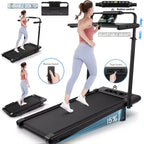KRISRATE 4-in-1 3.5HP Foldable Treadmill with 15% Incline & Removable Desk & Handle Bar, Under Desk Folding Walking Pad Treadmills for Home/Office/Gym
