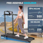 KRISRATE 4-in-1 3.5HP Foldable Treadmill with 15% Incline & Removable Desk & Handle Bar, Under Desk Folding Walking Pad Treadmills for Home/Office/Gym