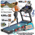 20% Auto Incline Treadmill,4.95HP Folding Treadmill 400lb Capacity,71 Program,12MPH,Personalized Workout W/ APP Control,Jogging Walking Home Treadmill