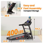 20% Auto Incline Treadmill,4.95HP Folding Treadmill 400lb Capacity,71 Program,12MPH,Personalized Workout W/ APP Control,Jogging Walking Home Treadmill