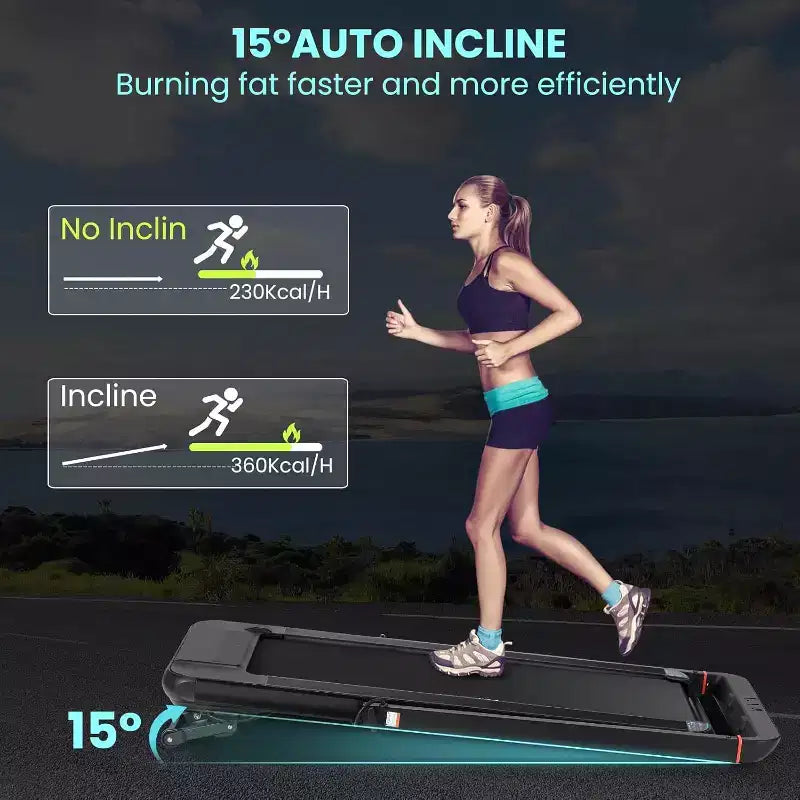 Tapis de course 2-en-1 sous le bureau avec inclinaison automatique, tapis de marche et machine de jogging, télécommande, écran LED, tapis de course portable pour usage domestique