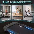 Tapis de course 2-en-1 sous le bureau avec inclinaison automatique, tapis de marche et machine de jogging, télécommande, écran LED, tapis de course portable pour usage domestique