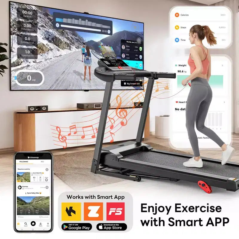 3.0HP Treadmill 300lbs Capacity, 6% Incline Folding Treadmill for Home, 0.6-7.5MPH, 16 Wild Belt, Shock Absorption