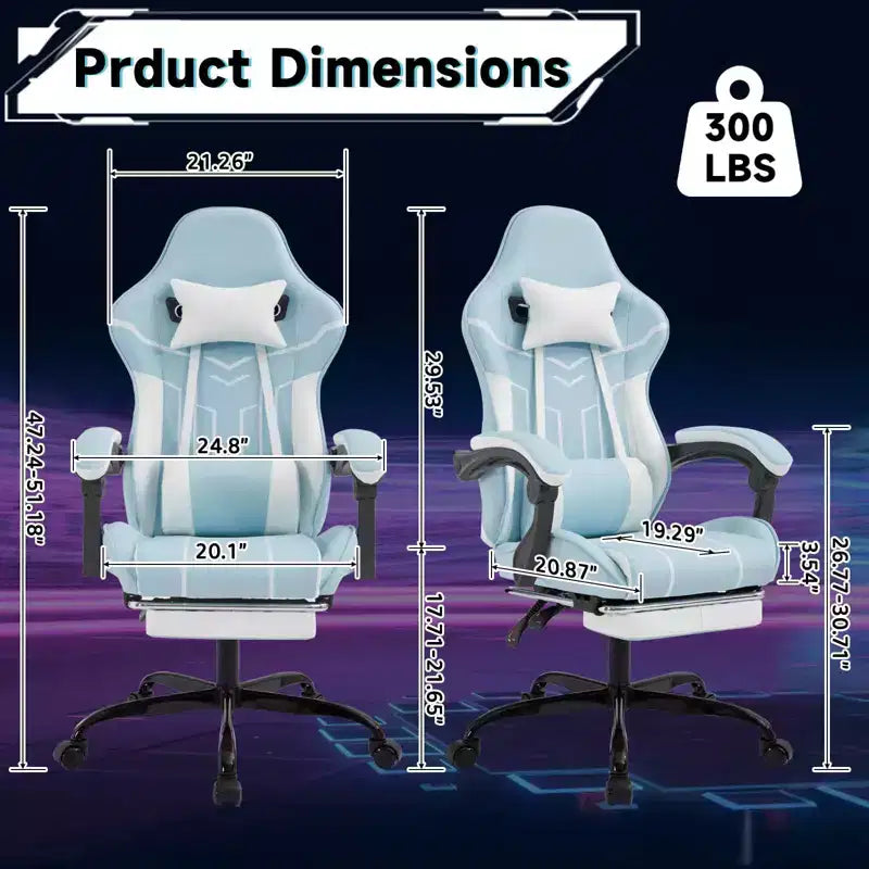 MAYEERTY Gaming Chair, Computer Chair, Ergonomic Chair with Footrest Lumbar Backrest for Living Room Blue