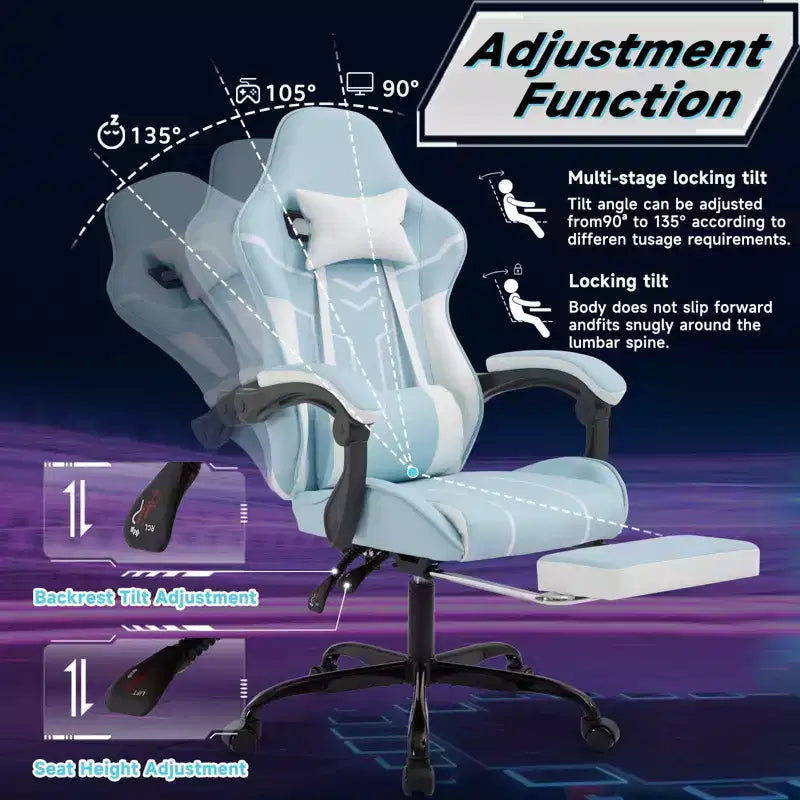 MAYEERTY Gaming Chair, Computer Chair, Ergonomic Chair with Footrest Lumbar Backrest for Living Room Blue